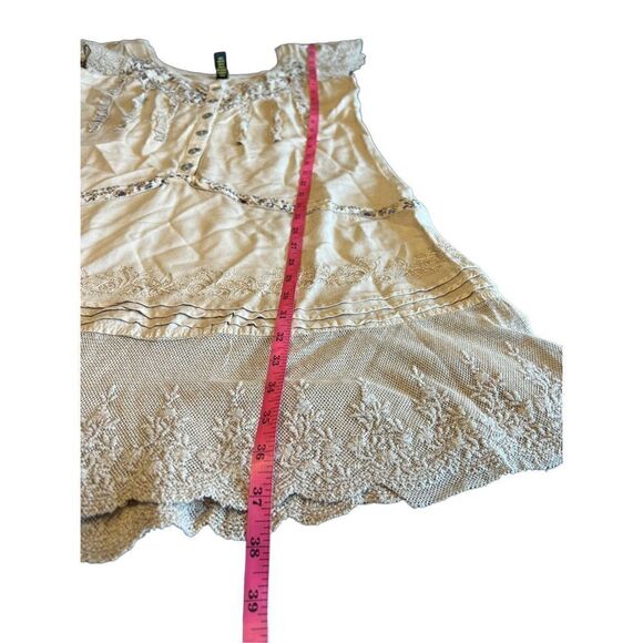 Sacred threads Large neutral Boho Bohemian lace ruffle sleeve dress minimalist - Picture 4 of 8